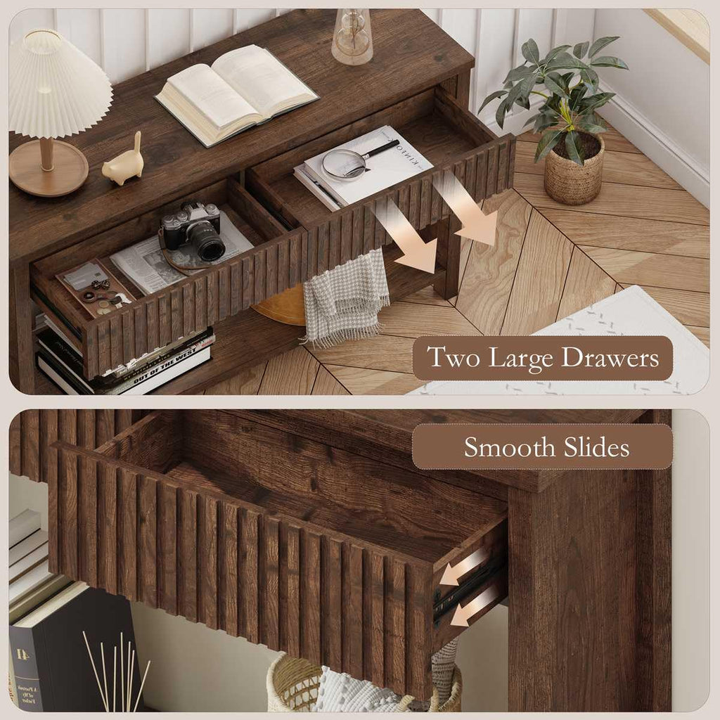 Rustic Oak Console Table with 2 Drawers O562589