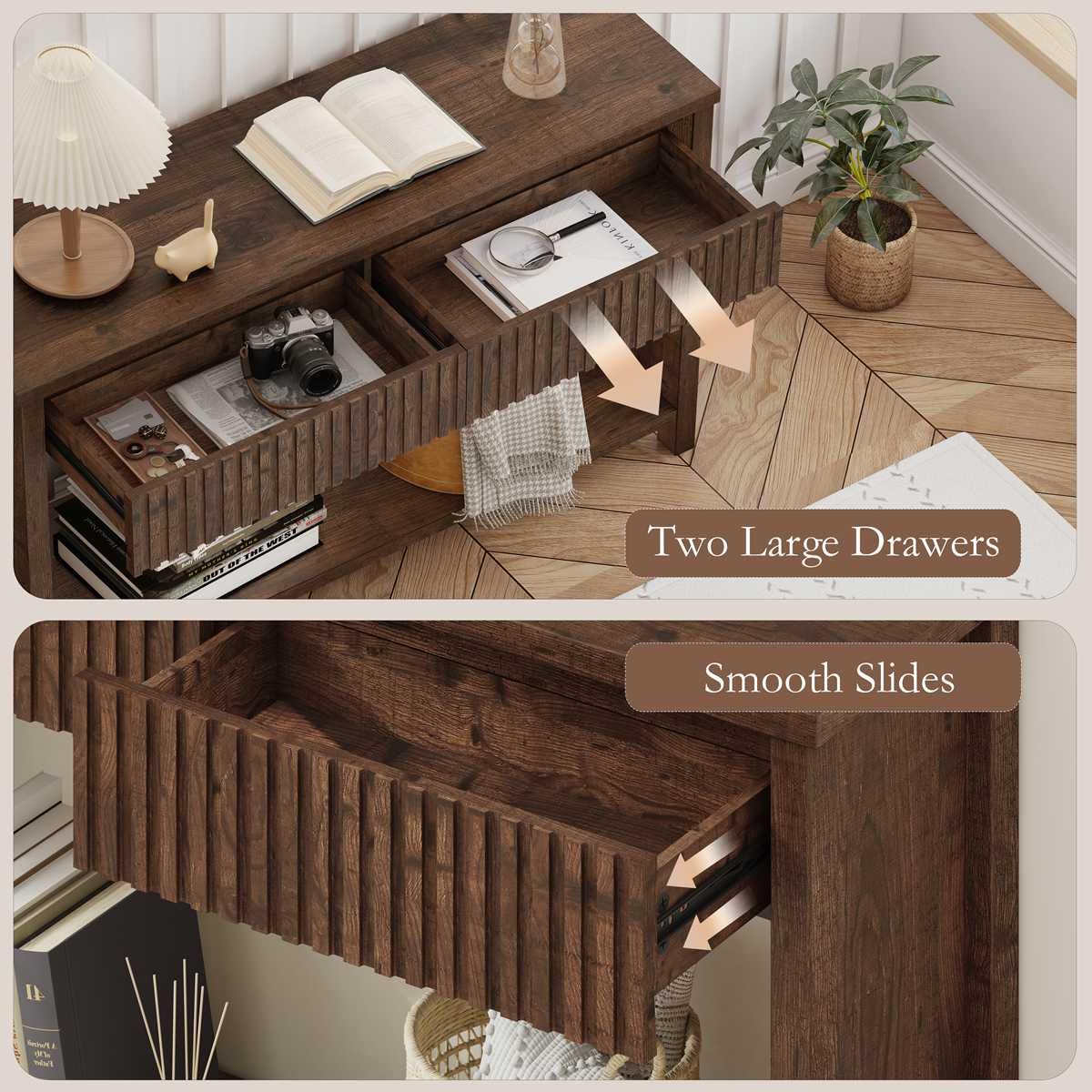 Rustic Oak Console Table with 2 Drawers O562589