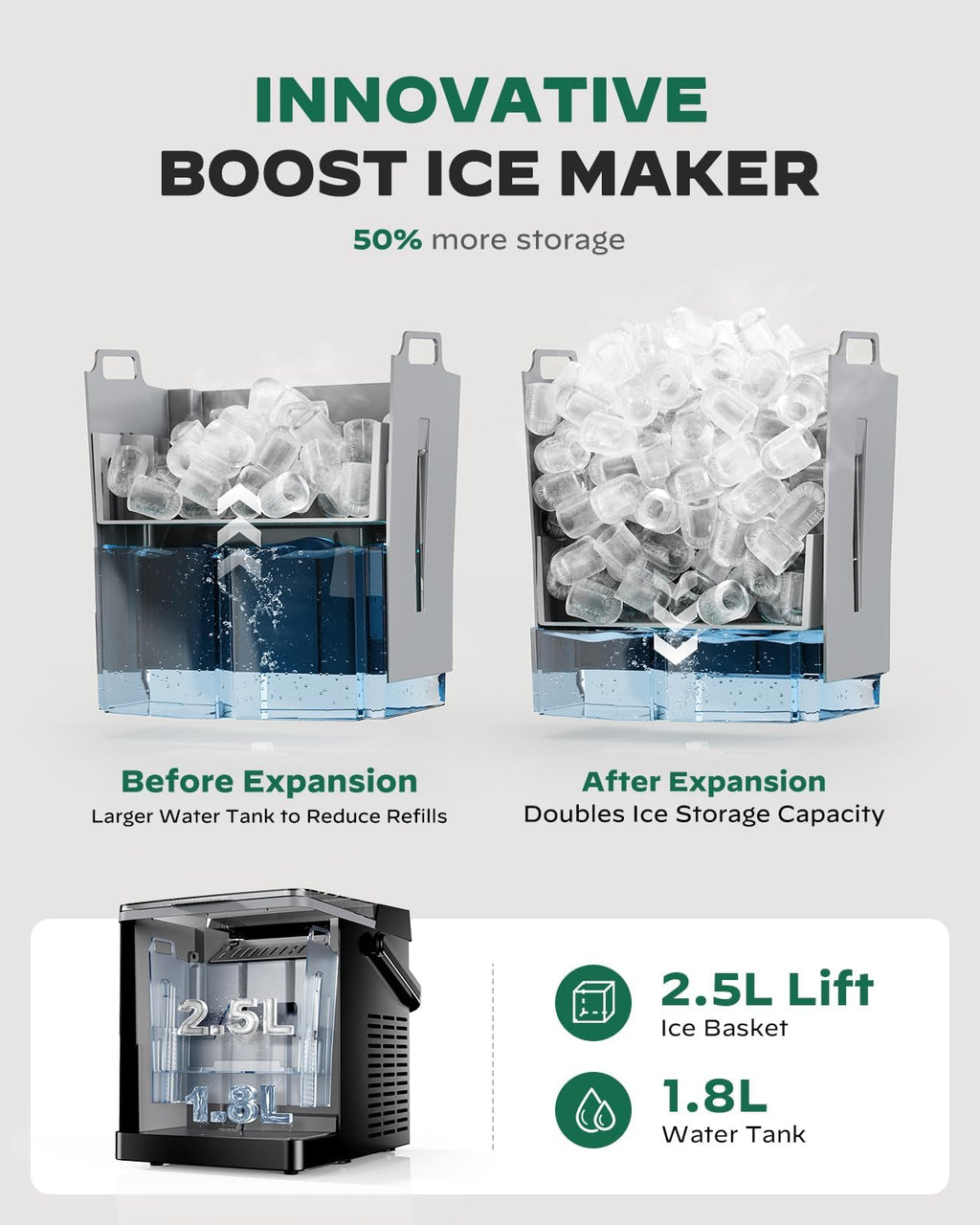 Countertop Ice Maker with 2.5L Ice Basket & 1.8L Water Tank, 26Lbs/24H V6291