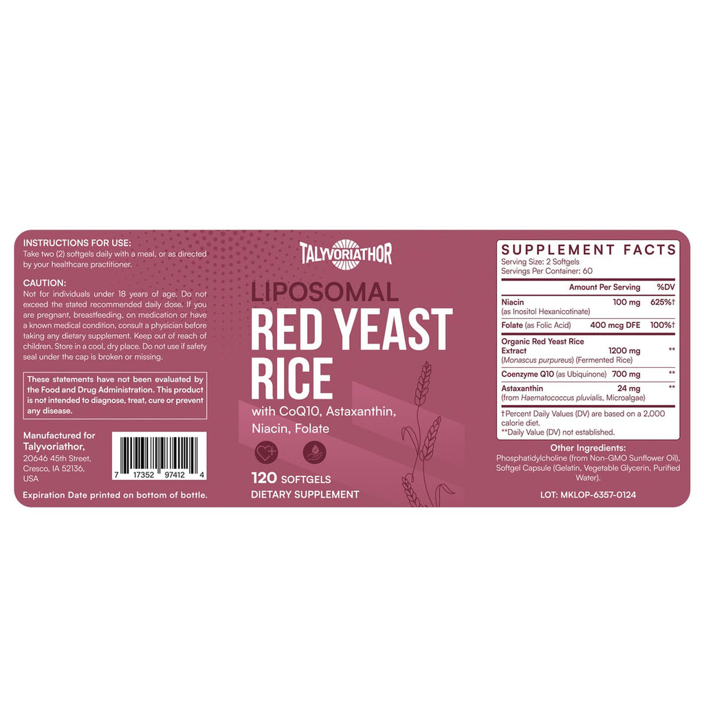Red Yeast Rice 1200mg CoQ10 Astaxanthin 120 Softgels T428965