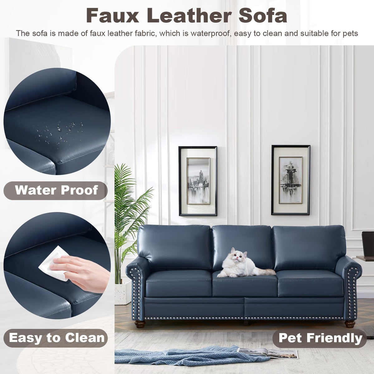 Faux Leather Oversized 3 Seater Sofa with Storage L440898