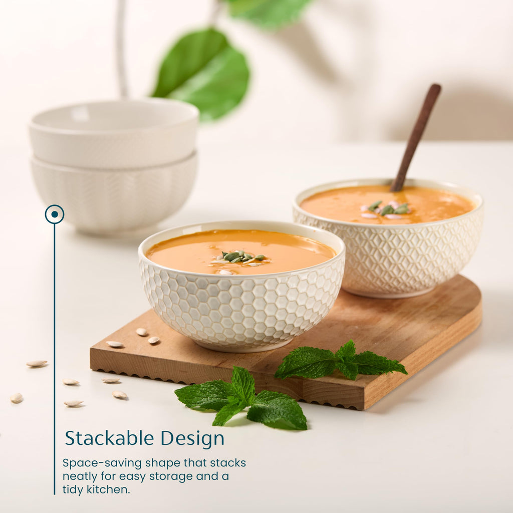 Ceramic Soup Bowls, 30 oz, Set of 4, Ivory T7322