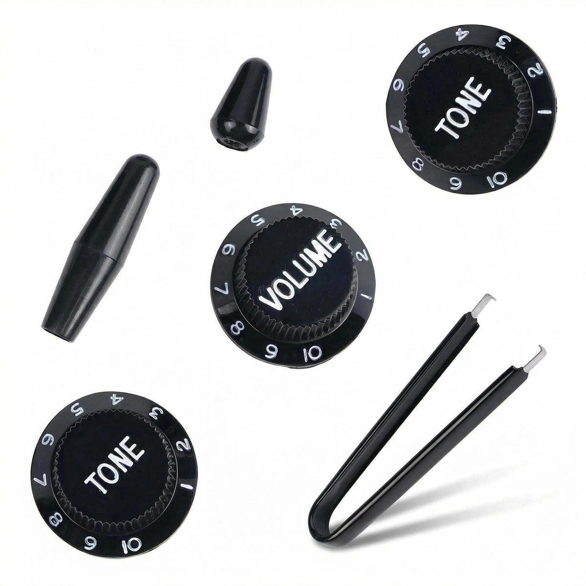 Black 1 Volume 2 Tone Guitar Control Knobs Set E372774