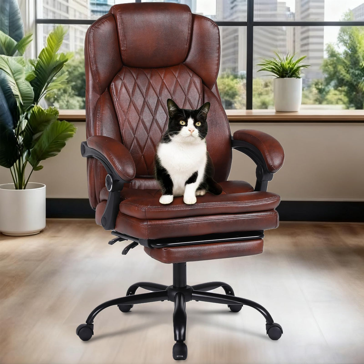 Big and Tall Ergonomic High Back PU Leather Reclining Office Chair with Footrest C927