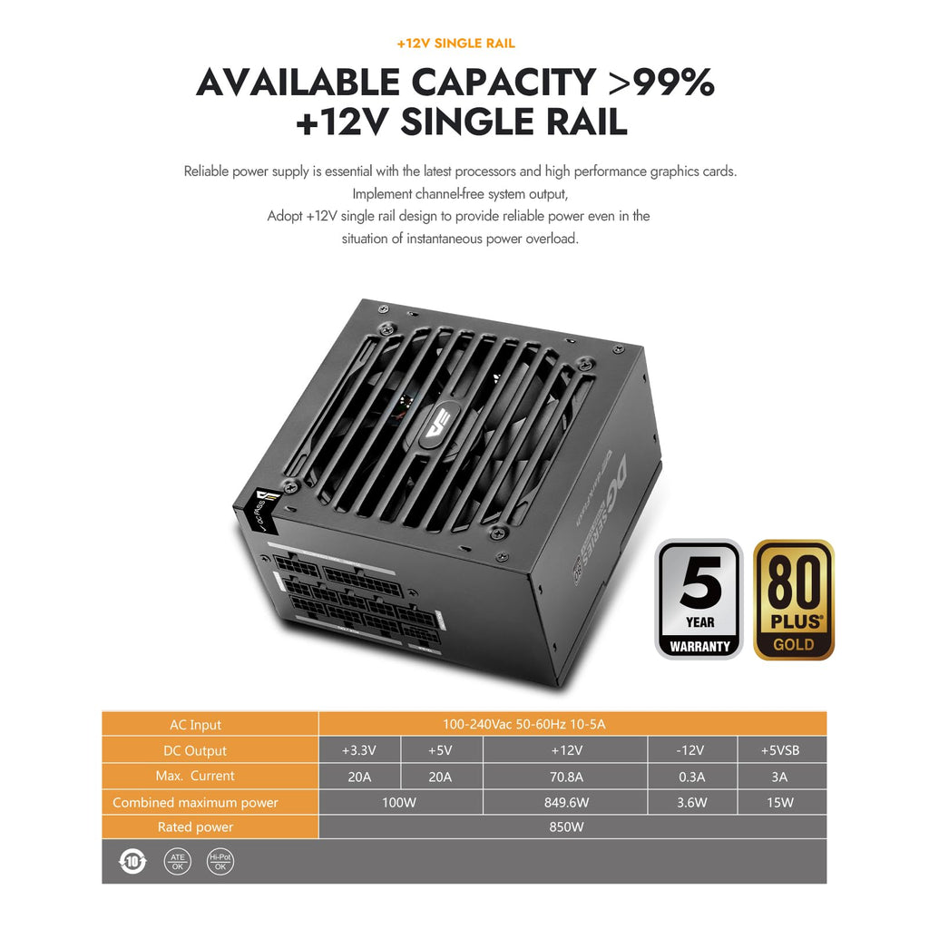 750W 80 Plus Gold ATX 3.1 PCIe 5.1 PC Power Supply, Black J3655