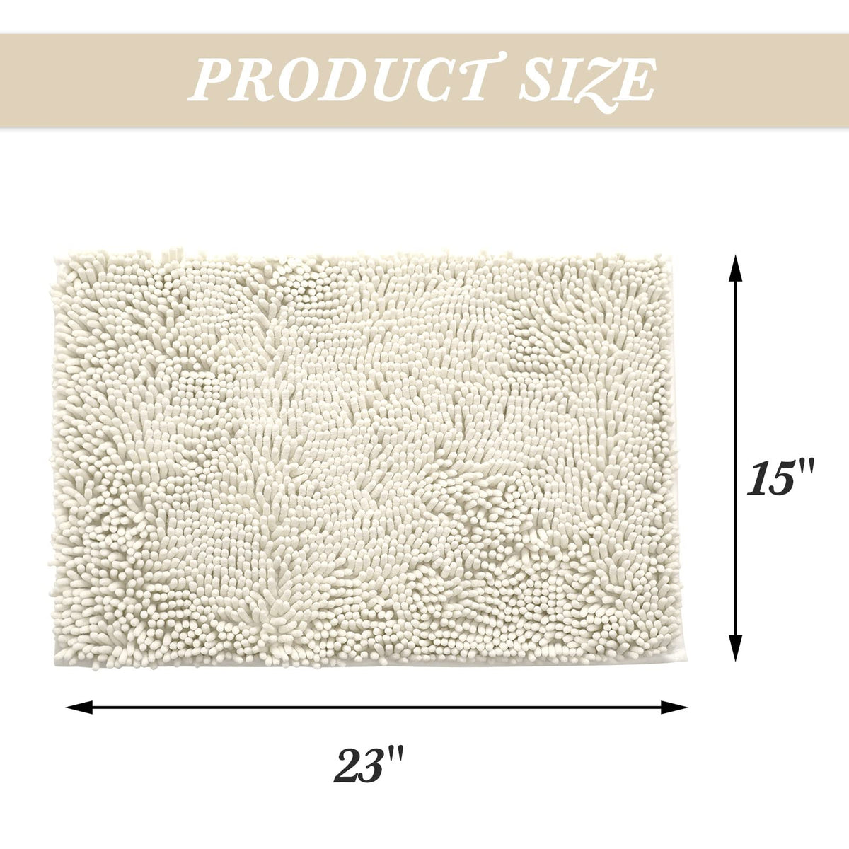 Non-Slip Microfiber Bath Rug Machine Washable Ivory 15 x 23 Inches O989940