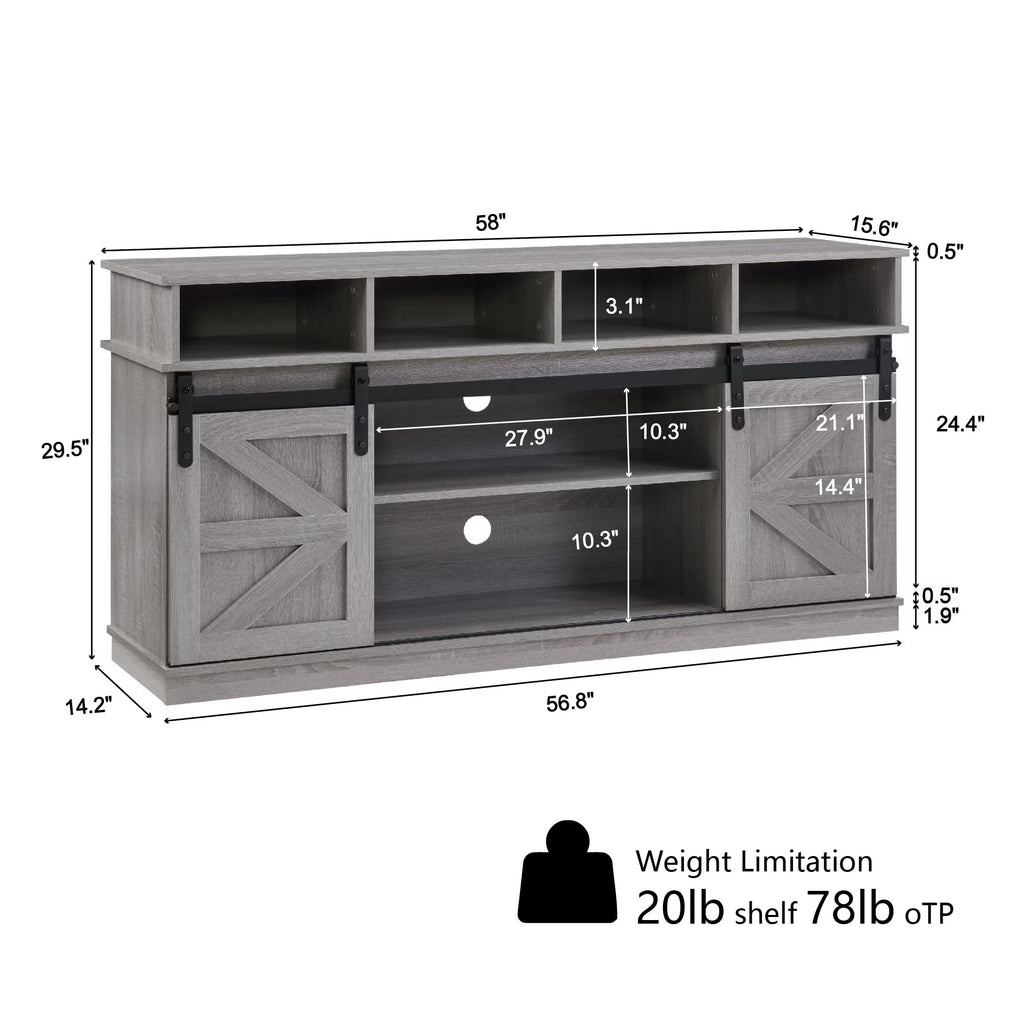 65" Grey TV Stand with Sliding Doors M8926