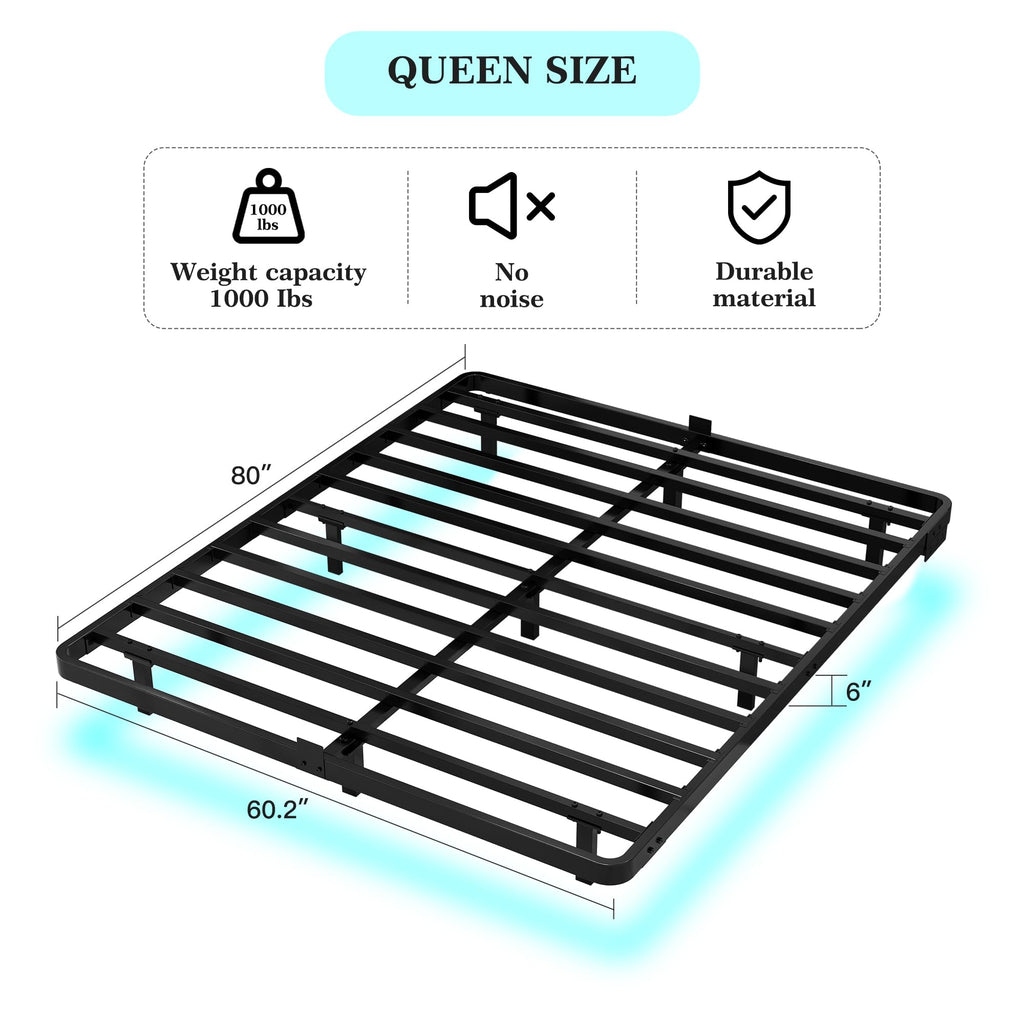 Queen Metal Platform Bed Frame with LED Lights and Charging Station F27987