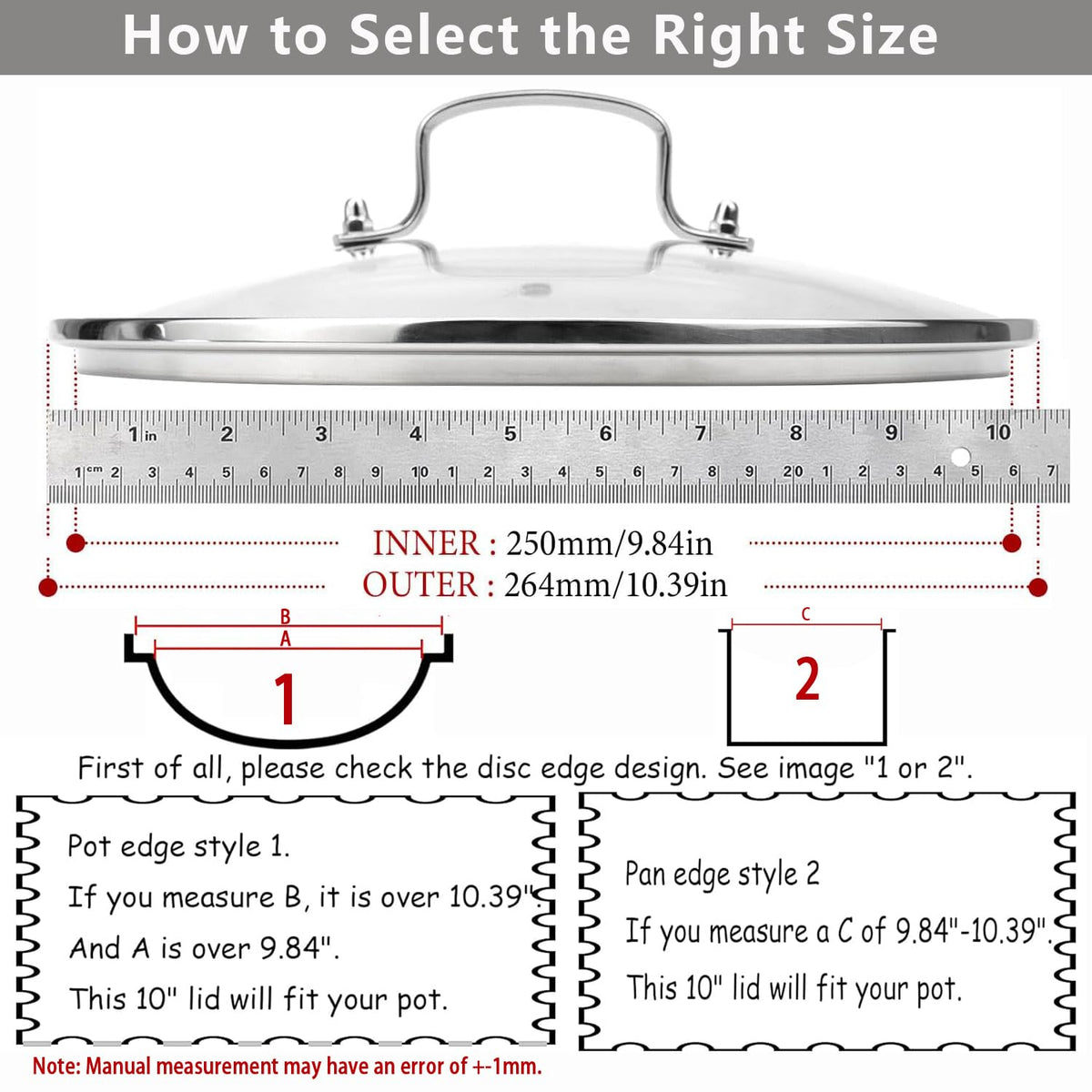 10 Inch Glass Lid for Cast Iron Skillet, Frying Pan, Skillet - Dishwasher Safe D254
