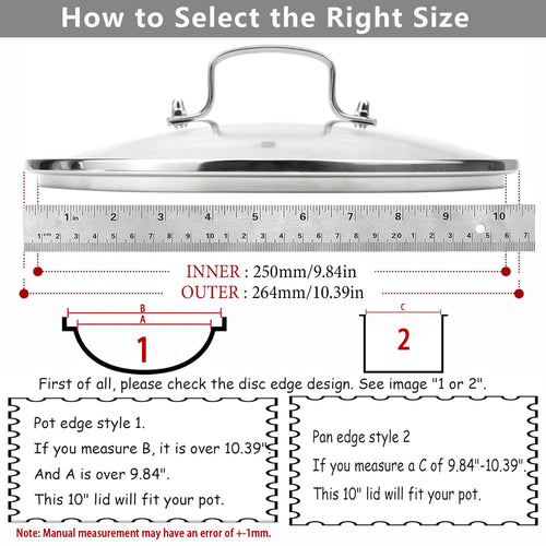 10 Inch Glass Lid for Cast Iron Skillet, Frying Pan, Skillet - Dishwasher Safe D254