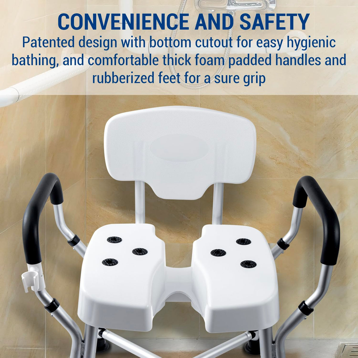 Heavy Duty Shower Chair with Back and Padded Armrests V1115