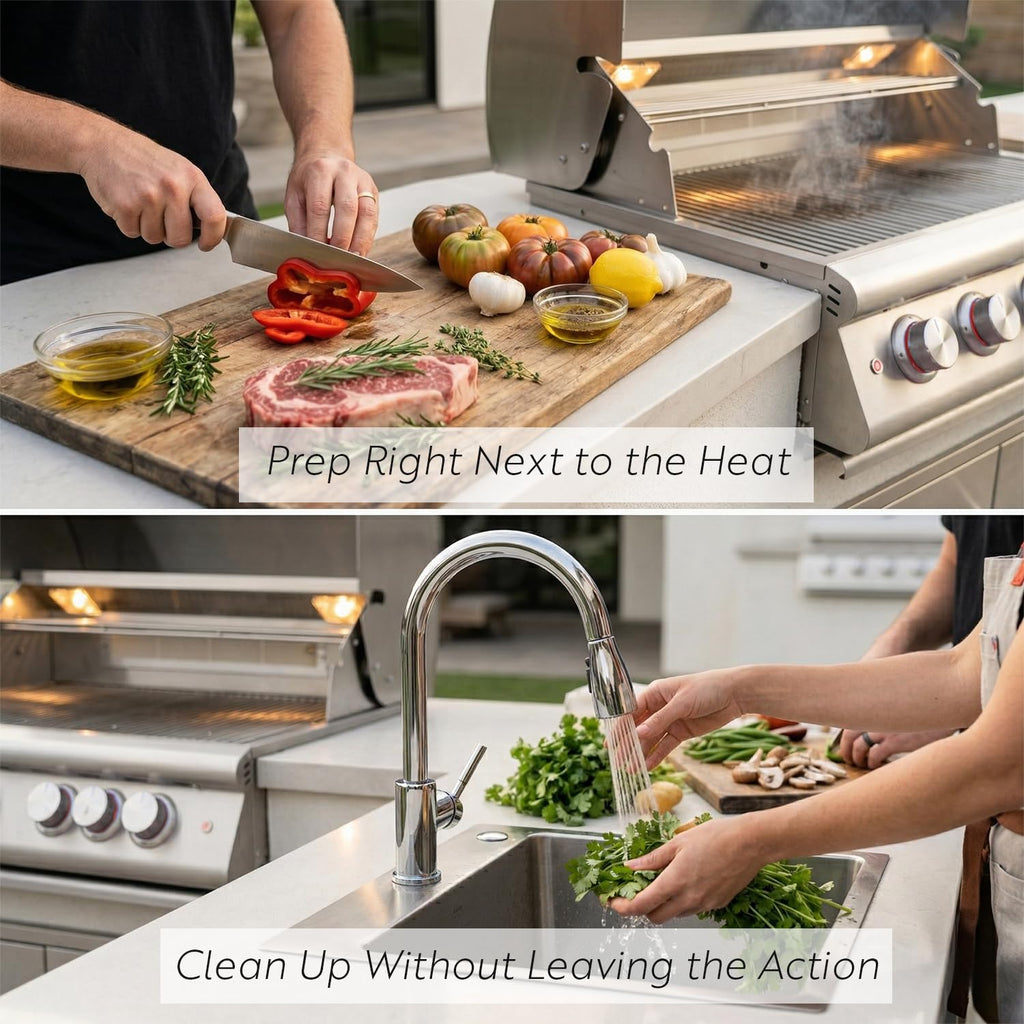 32” Built-in Gas Grill, Double Side Burner, Door & Two Drawers Combo, 20” Refrigerator E46098