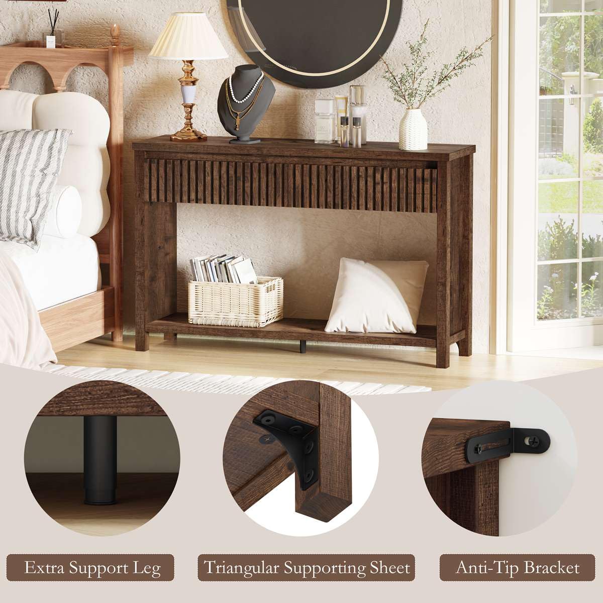 Rustic Oak Console Table with 2 Drawers O562589