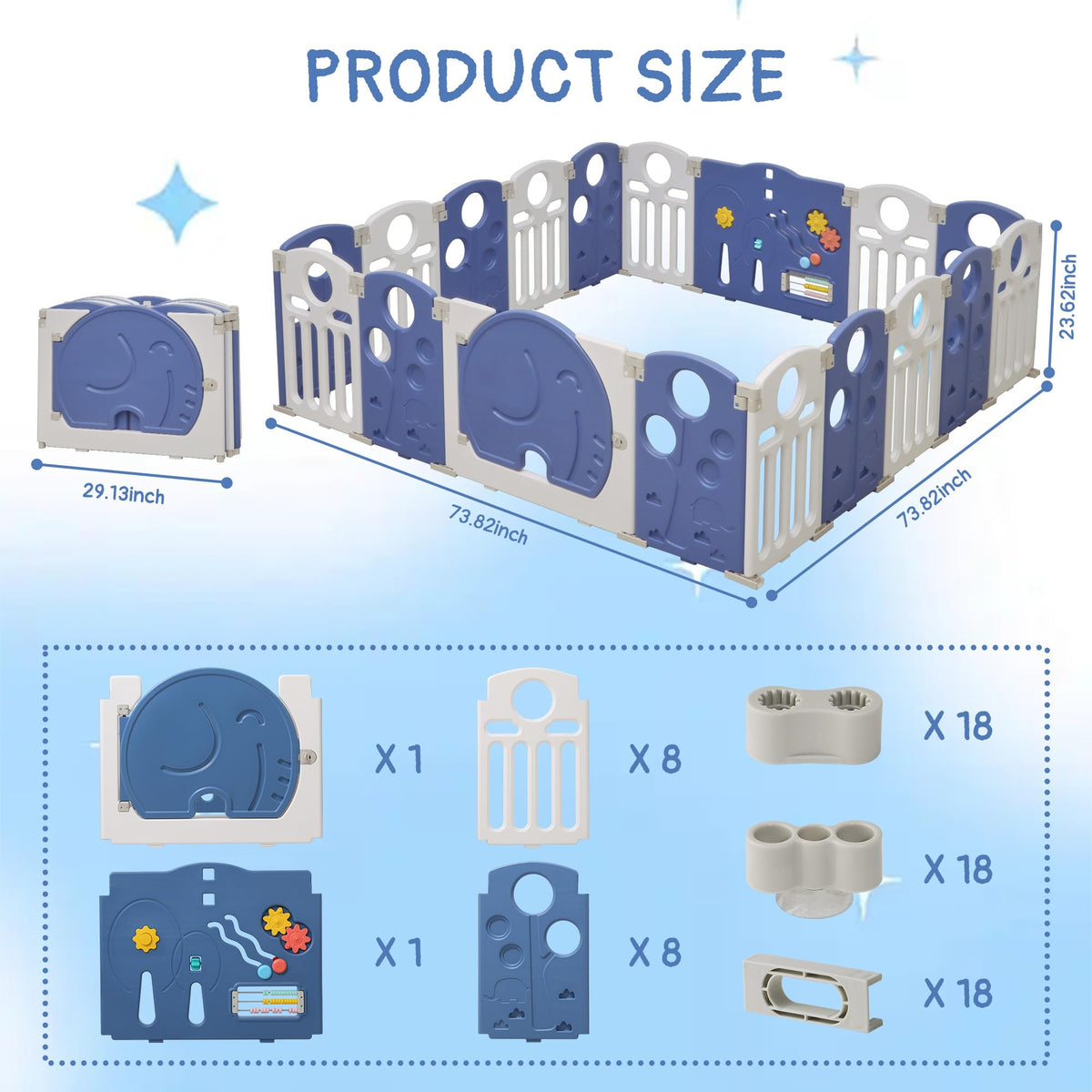 18-Panel Foldable Baby Playpen Y63447