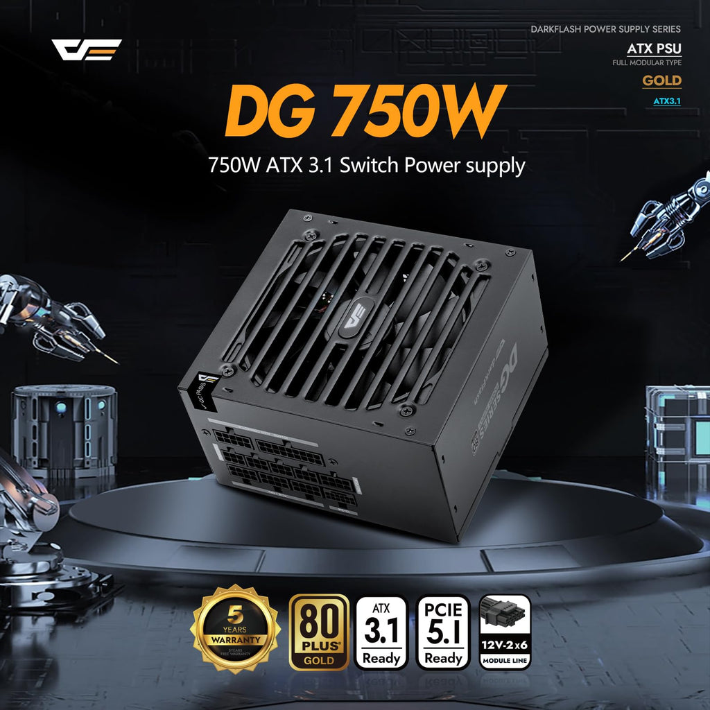 750W 80 Plus Gold ATX 3.1 PCIe 5.1 PC Power Supply, Black J3655