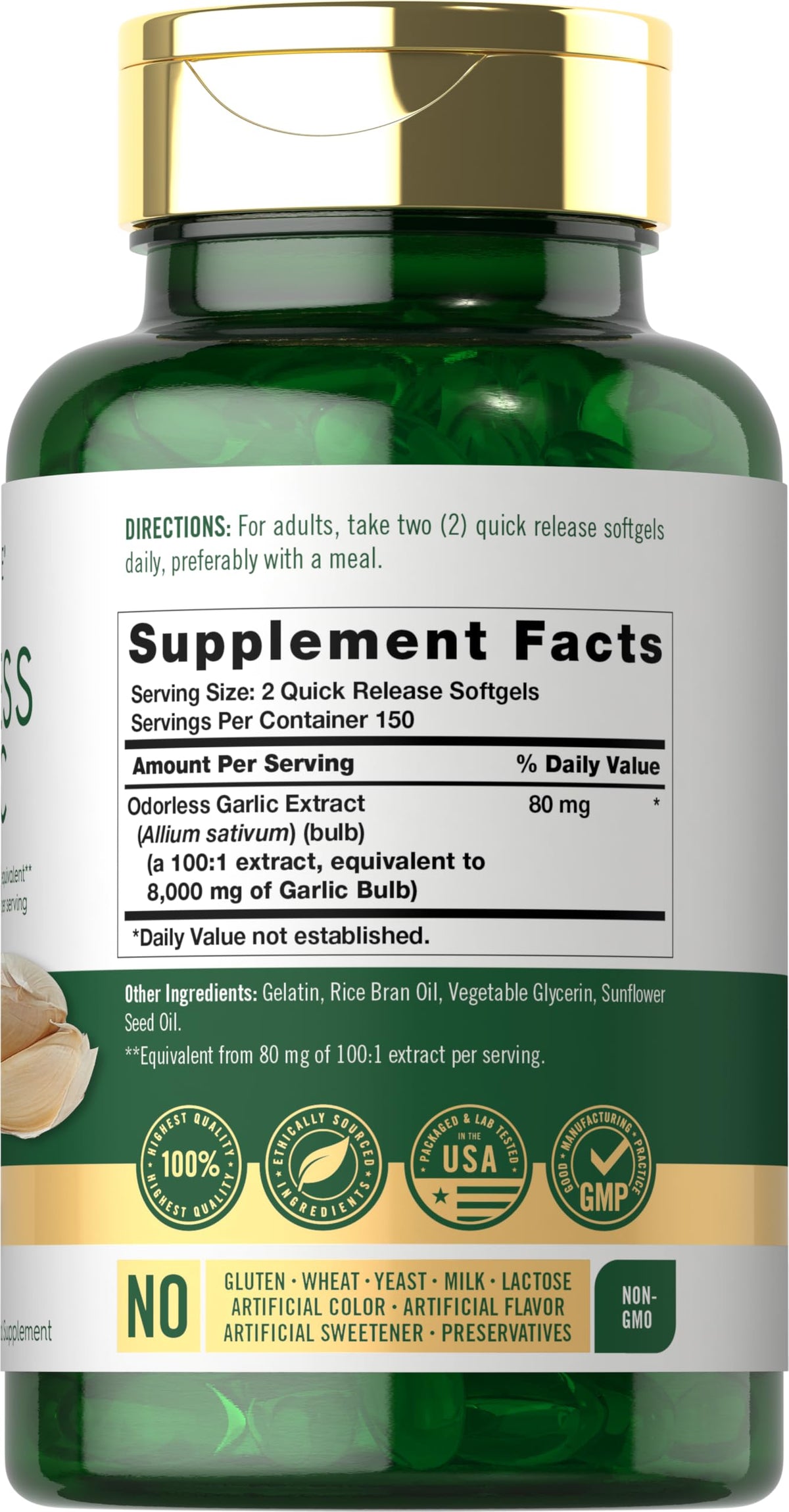 Odorless Garlic Softgels Supplement 300 Count L35839