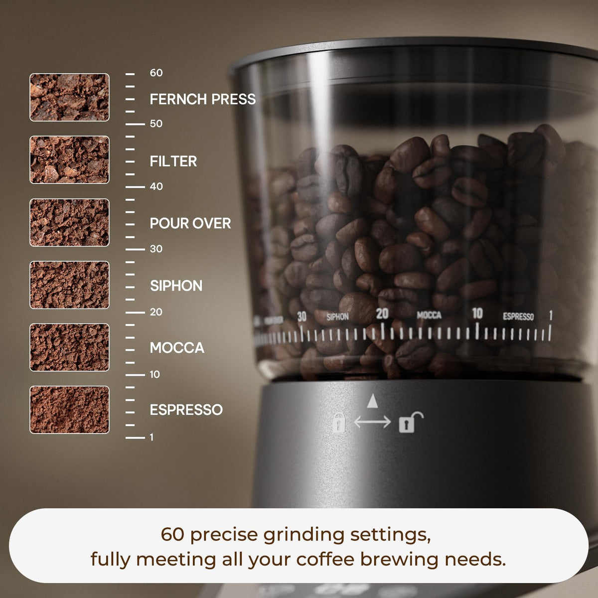 Conical Burr Coffee Grinder, 60 Settings, Black D771