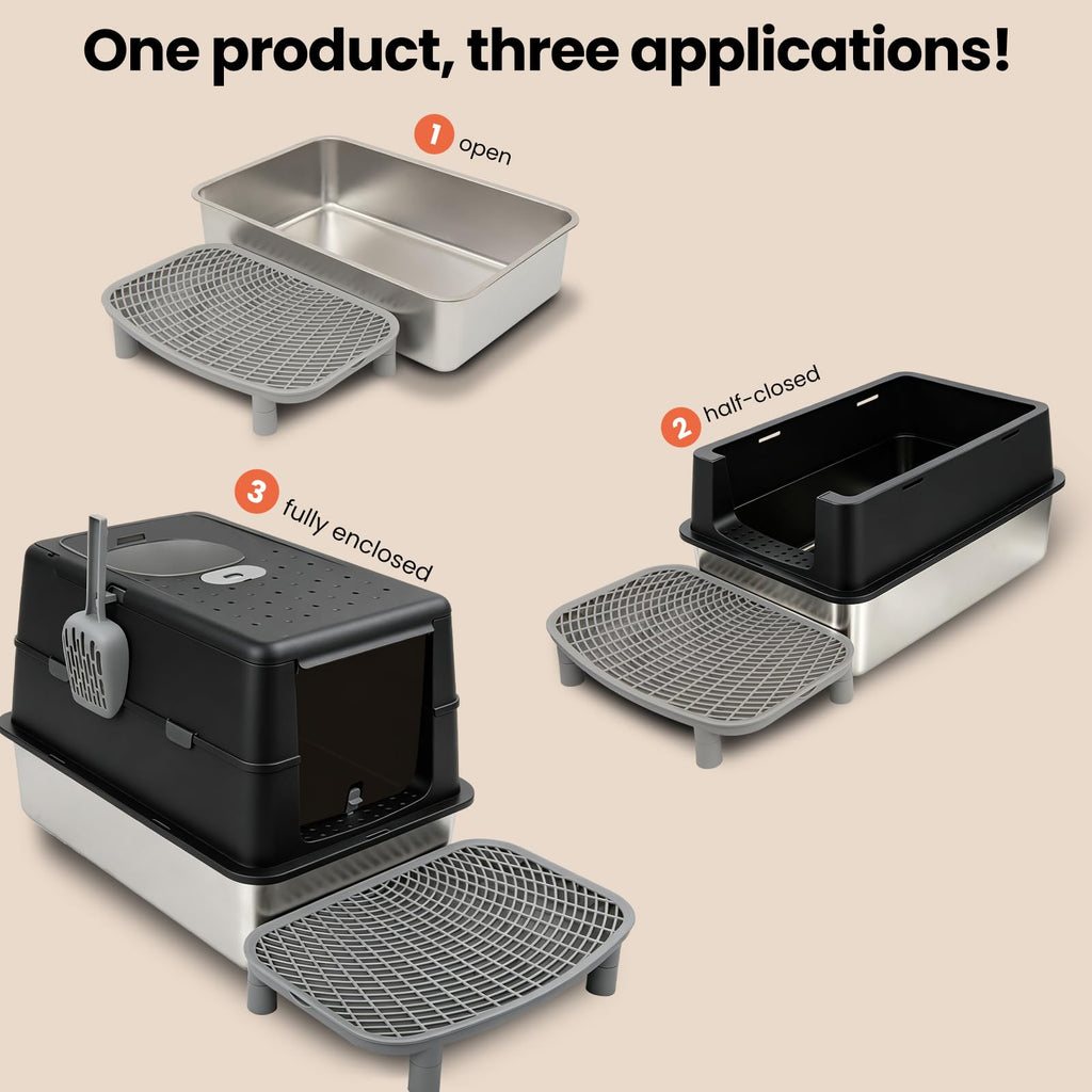 Extra Large Stainless Steel Enclosed Cat Litter Box with Lid and Scoop R98001