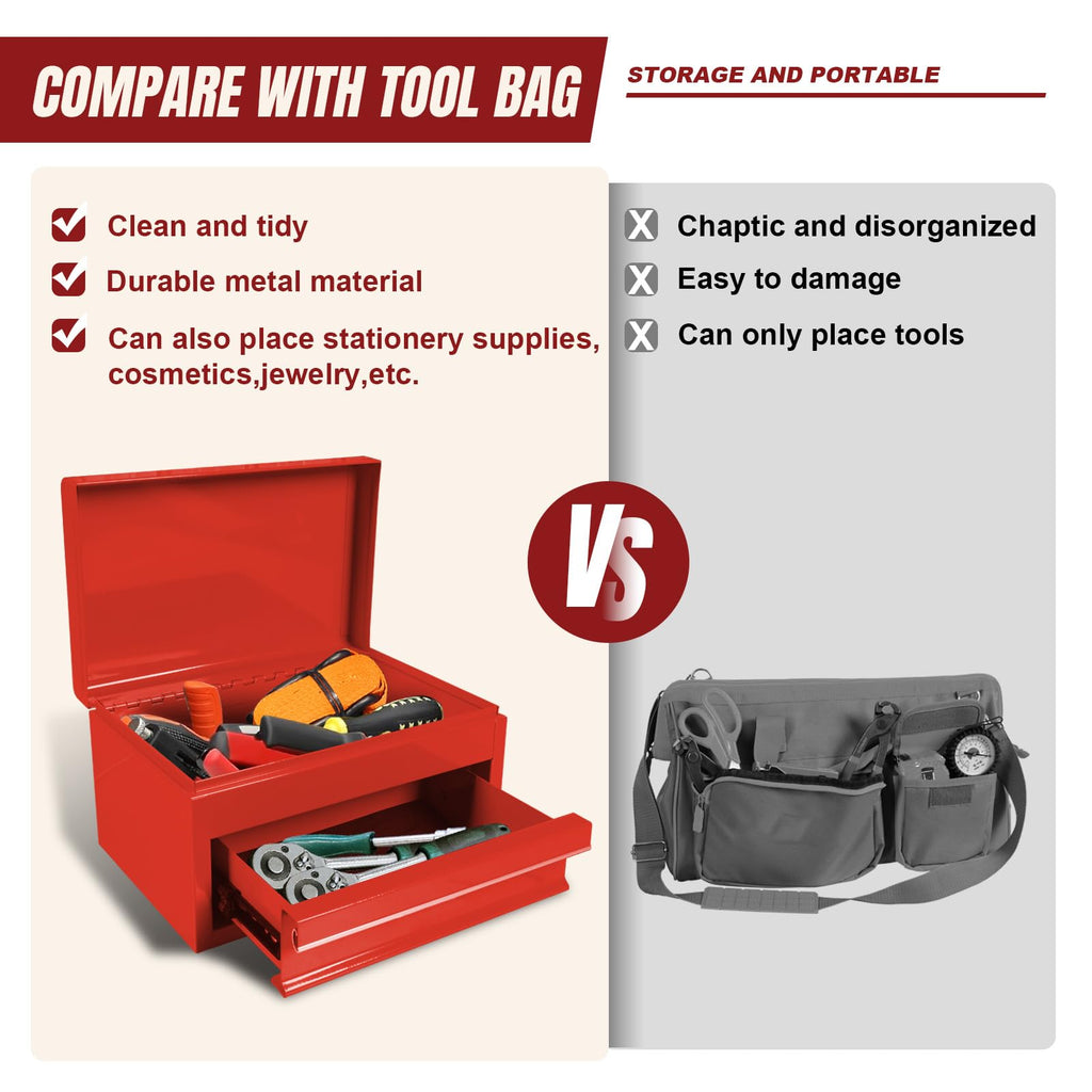10" Mini Portable Steel Tool Box with Drawer H632