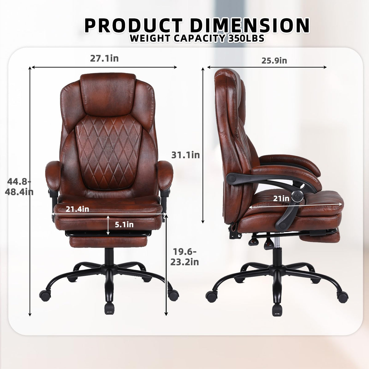 Big and Tall Ergonomic High Back PU Leather Reclining Office Chair with Footrest C927