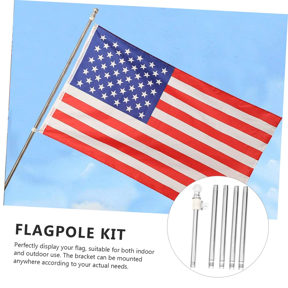 Stainless Steel 6 Foot Adjustable Wall Mount Flagpole Kit X9542