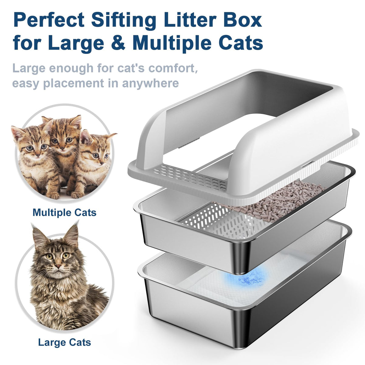 XL Stainless Steel Sifting Litter Box with Lid R566
