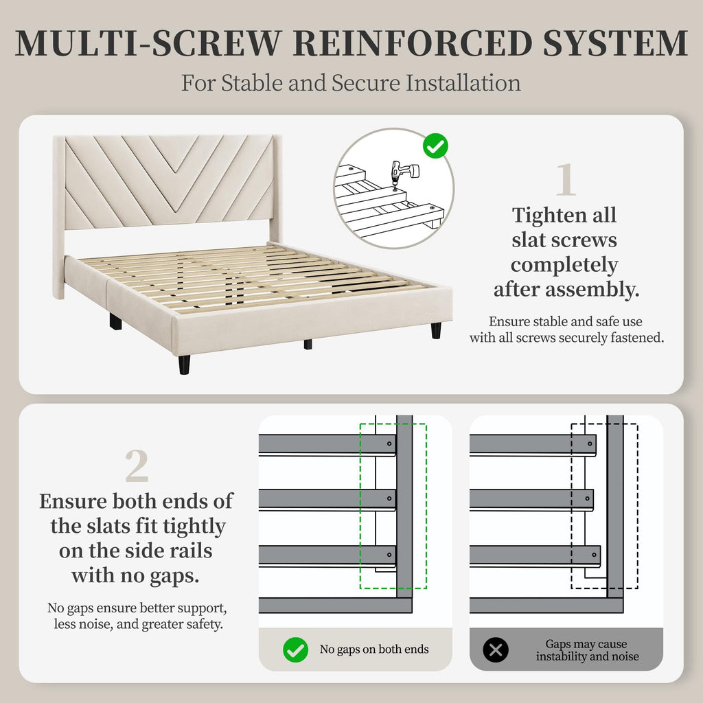 Queen Bed Frame with Tufted Headboard, Beige O428