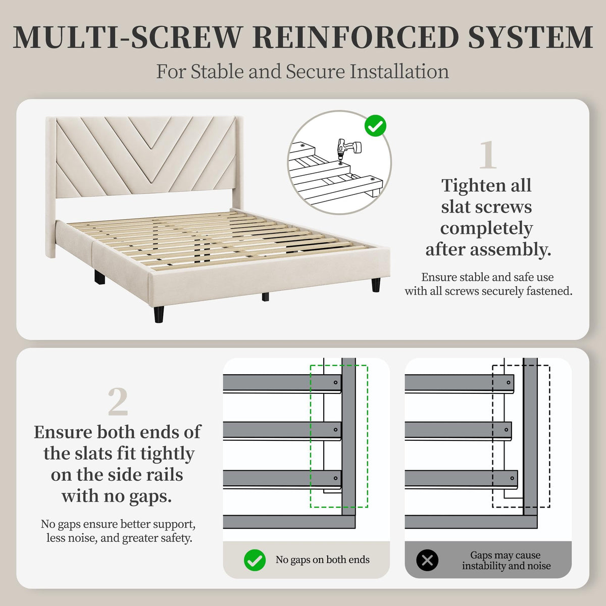 Queen Bed Frame with Tufted Headboard, Beige O428