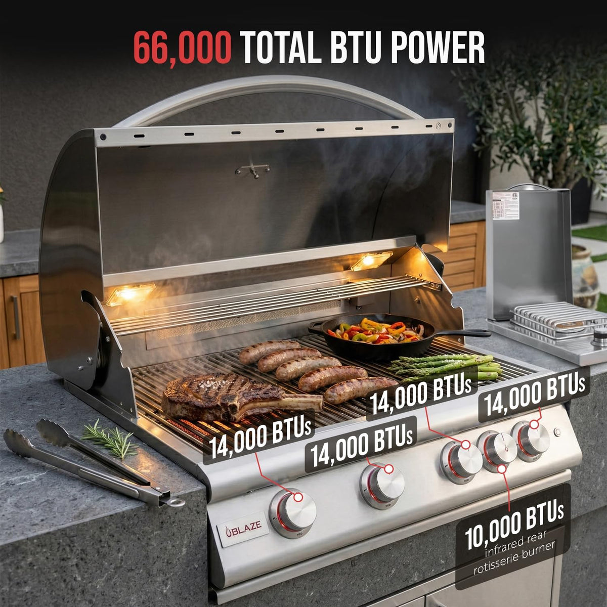 32” Built-in Gas Grill, Double Side Burner, Door & Two Drawers Combo, 20” Refrigerator E46098