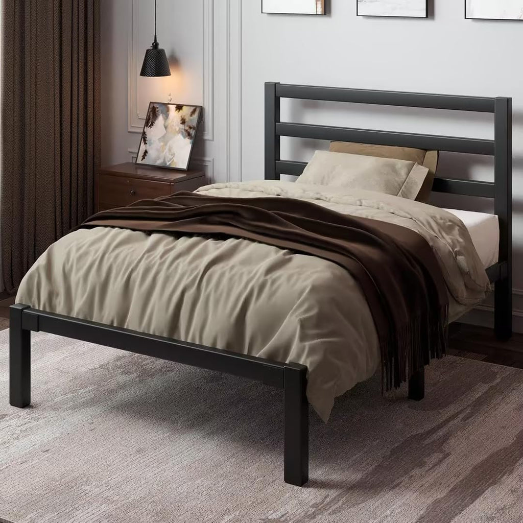 Twin Size Black Metal Bed Frame with Headboard N48639