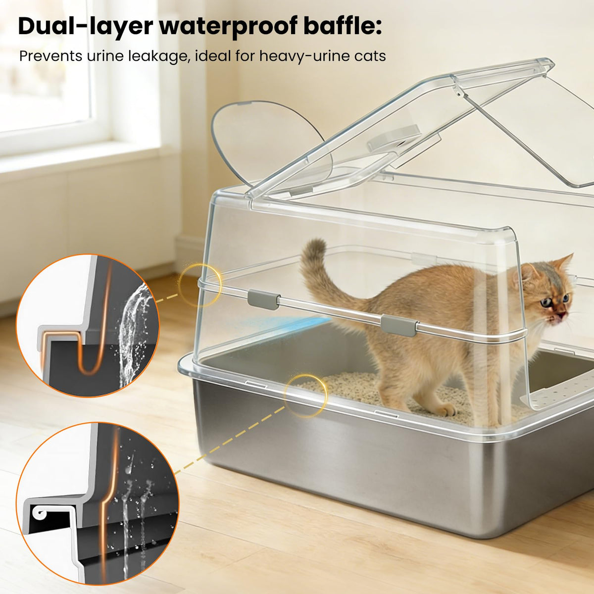 Extra Large Stainless Steel Enclosed Cat Litter Box with Lid and Scoop R98001