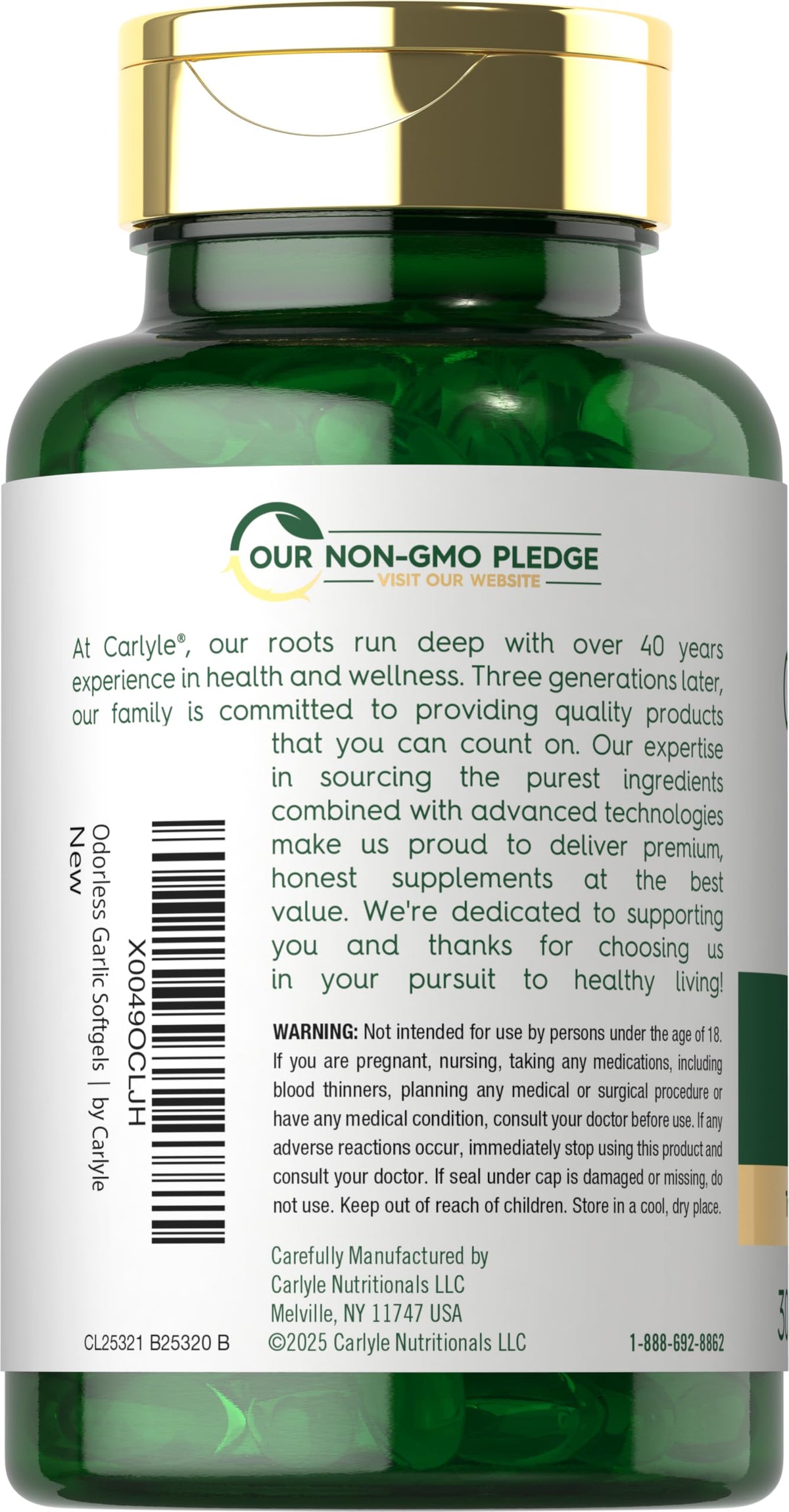 Odorless Garlic Softgels Supplement 300 Count L35839