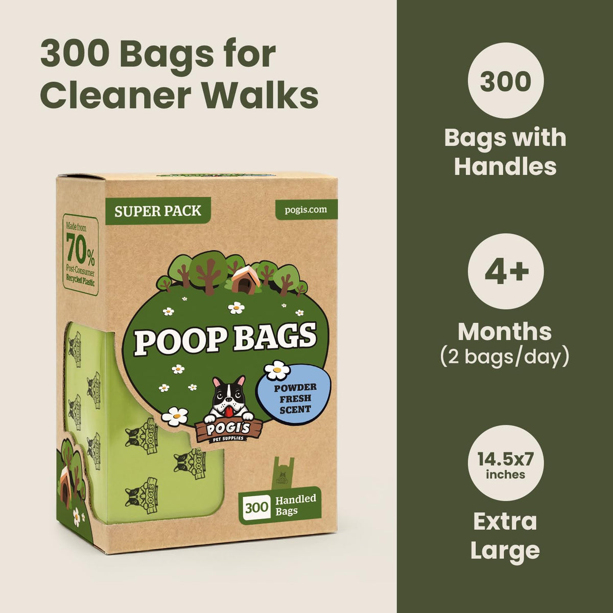Large Dog Poop Bags with Handles, Fresh Scent, Extra Thick, 300 Bags V743
