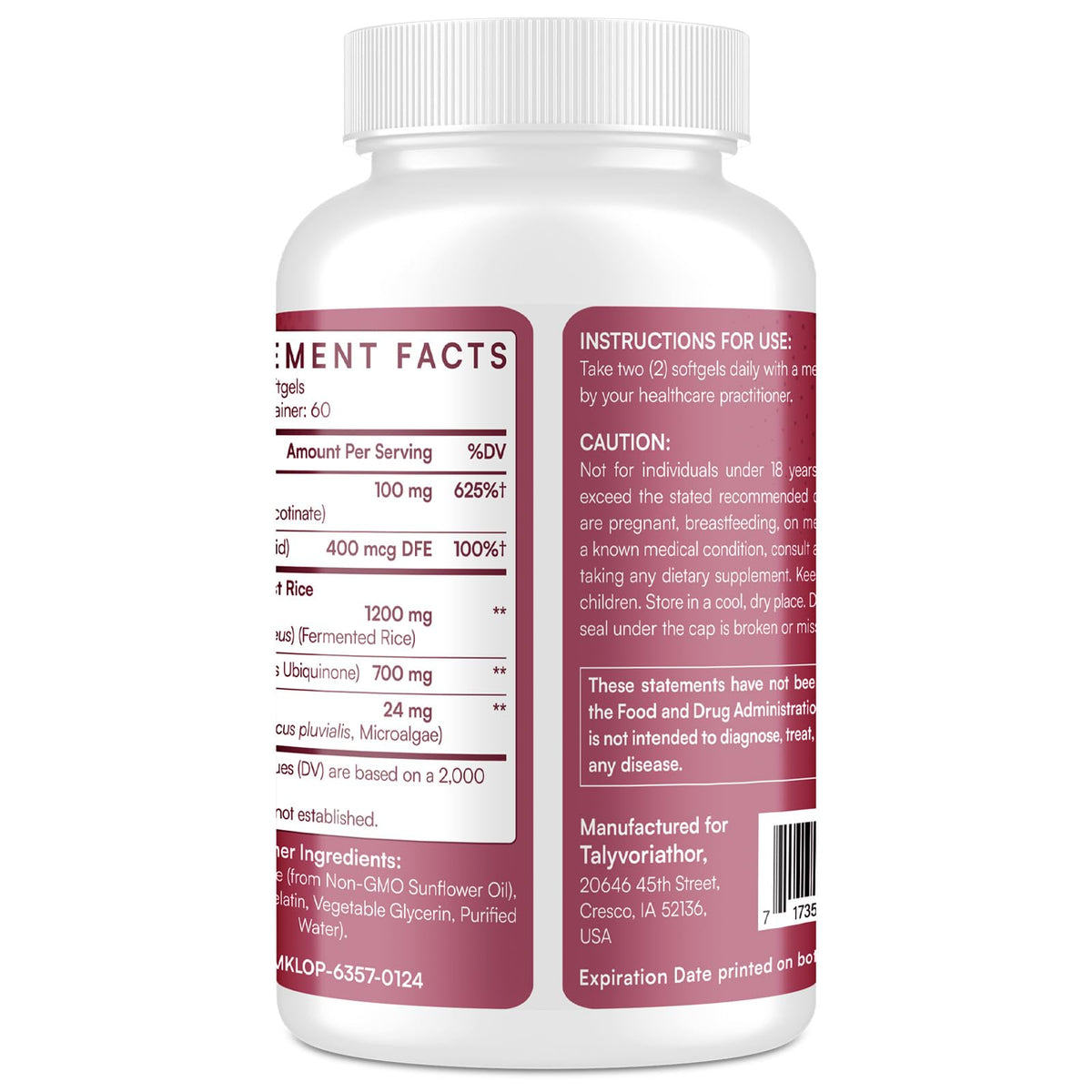 Red Yeast Rice 1200mg CoQ10 Astaxanthin 120 Softgels T428965