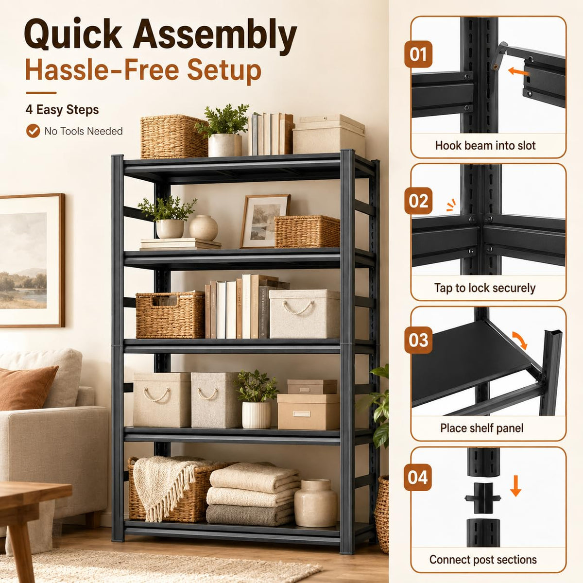 Heavy Duty Wood 5 Tier Bookshelf A3982