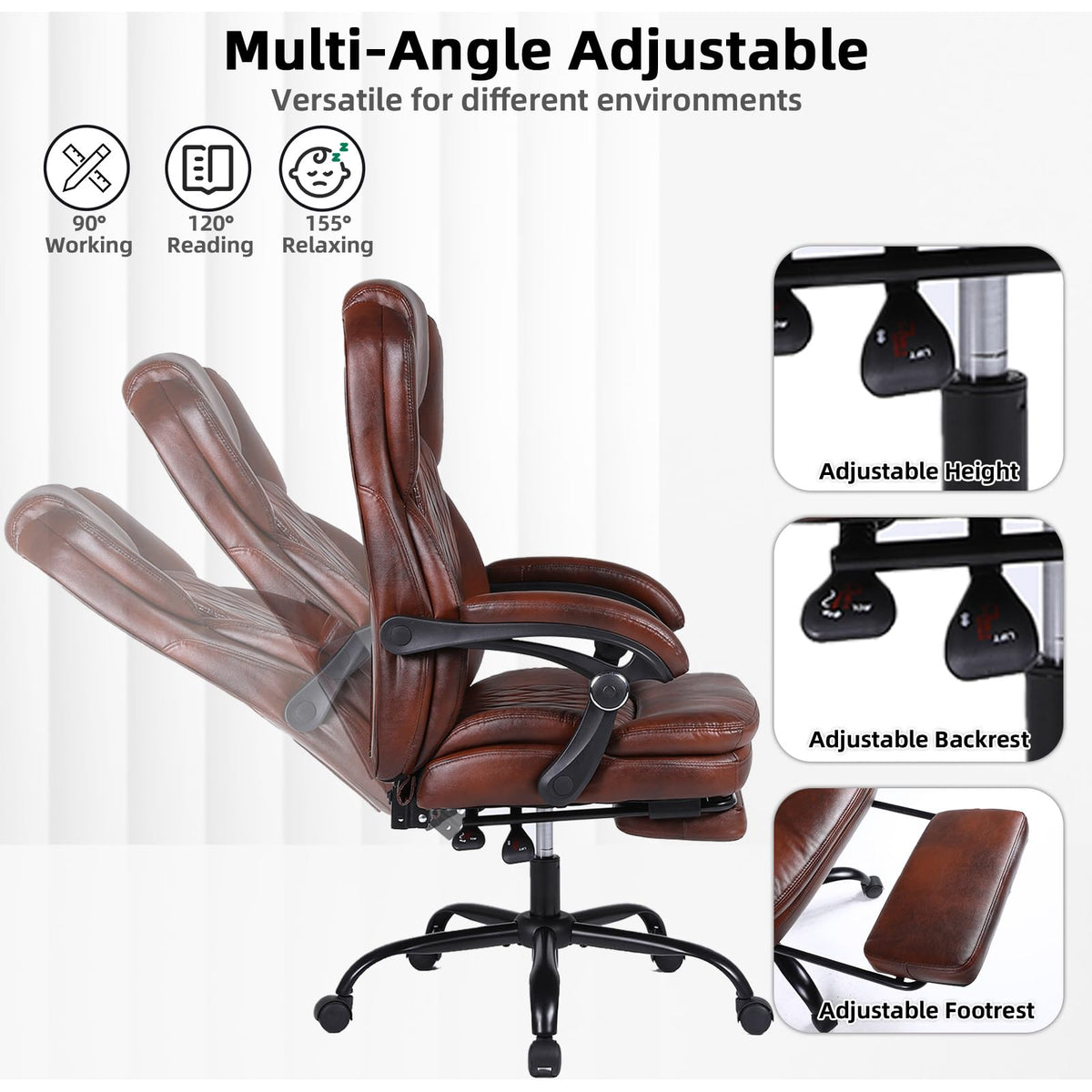 Big and Tall Ergonomic High Back PU Leather Reclining Office Chair with Footrest C927