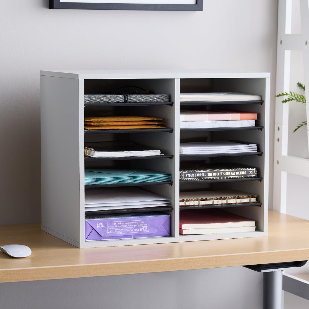 12 Compartment Wood Literature Organizer H60576