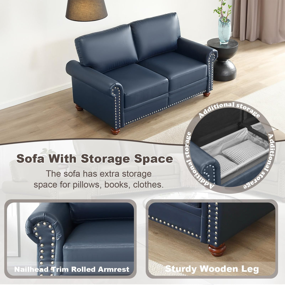 Faux Leather Oversized 3 Seater Sofa with Storage L440898