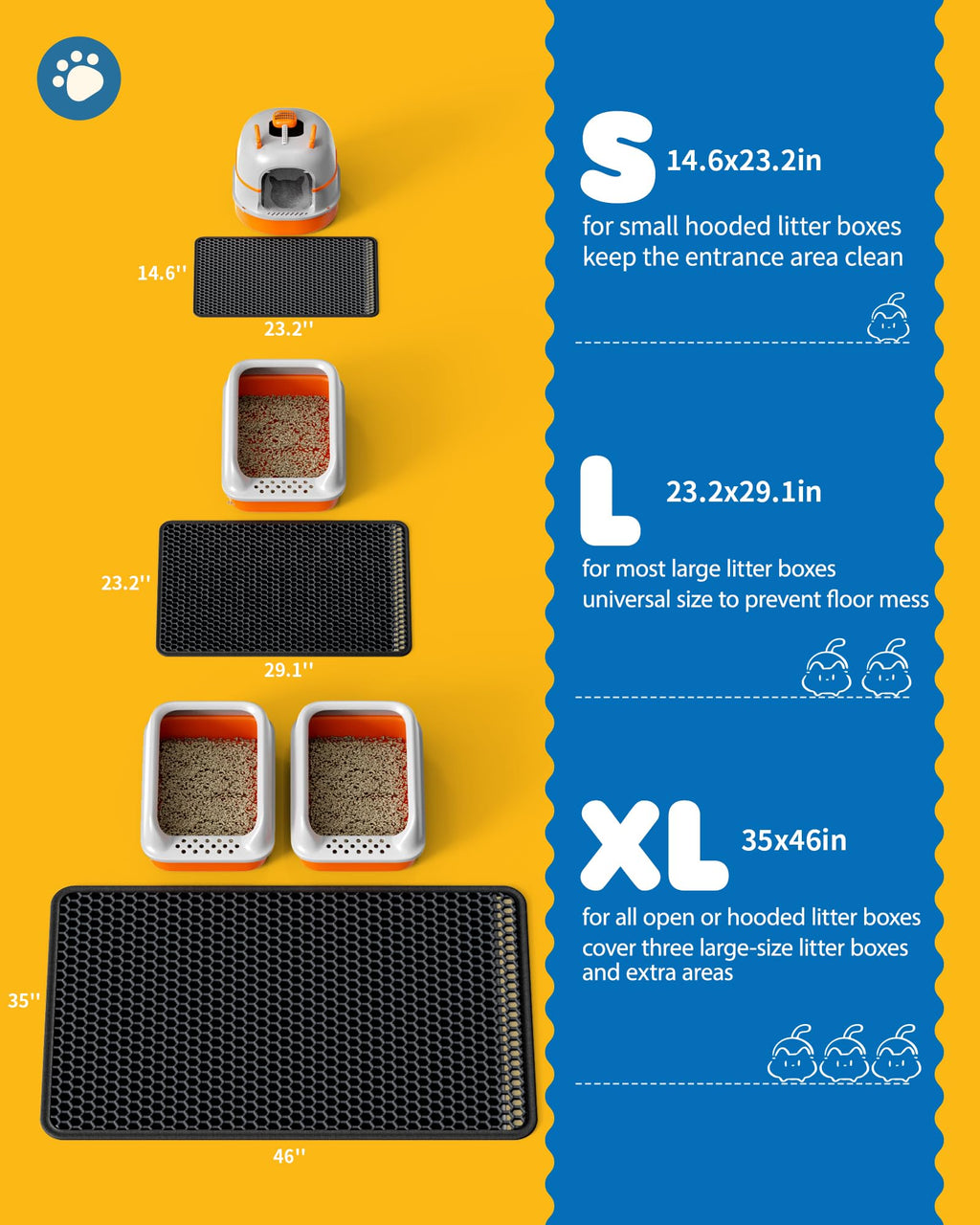 Cat Litter Mat 30 x 24 in Waterproof Non-Slip Black R248