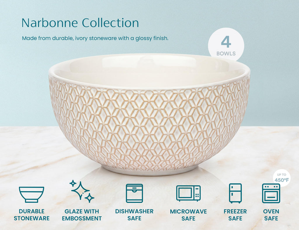Ceramic Soup Bowls, 30 oz, Set of 4, Ivory T7322