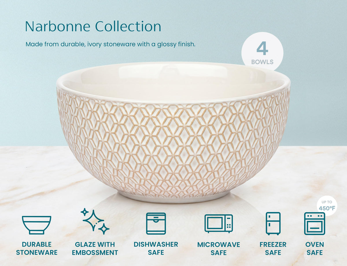 Ceramic Soup Bowls, 30 oz, Set of 4, Ivory T7322