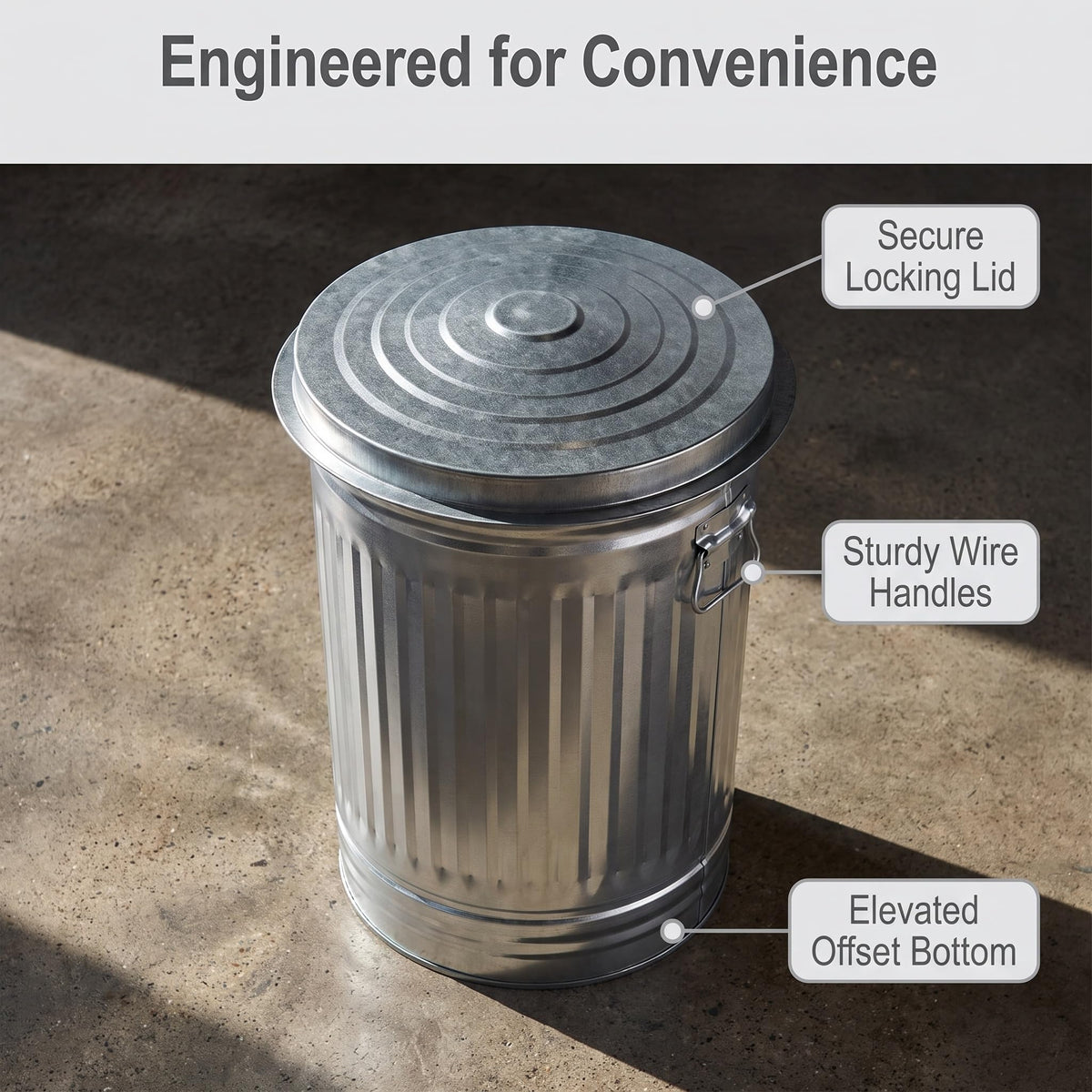 31 Gallon Galvanized Steel Trash Can with Locking Lid F430