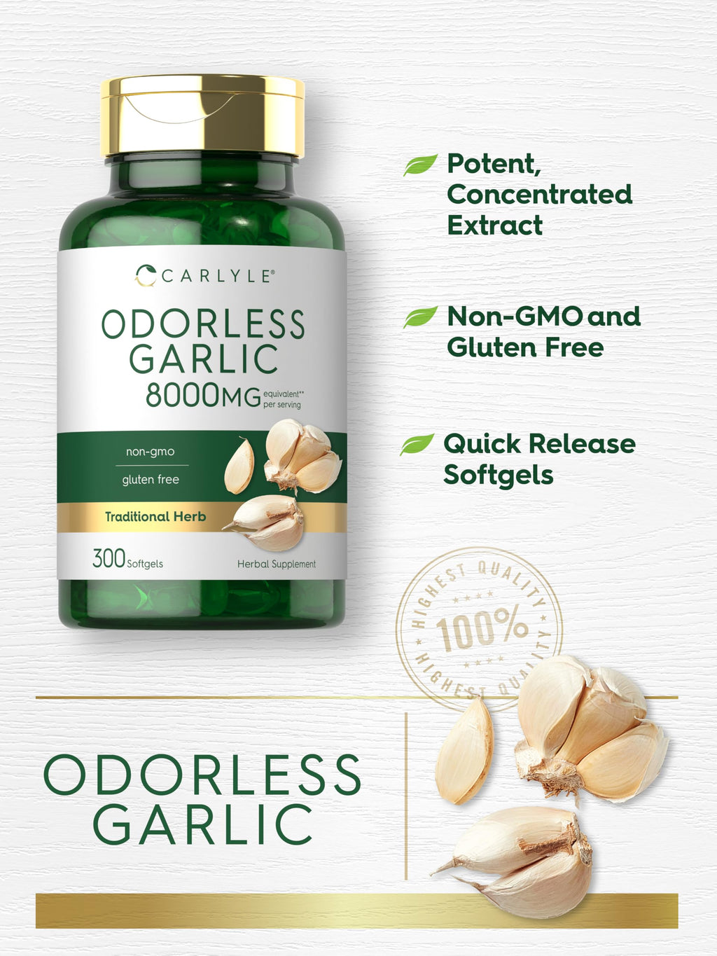 Odorless Garlic Softgels Supplement 300 Count L35839