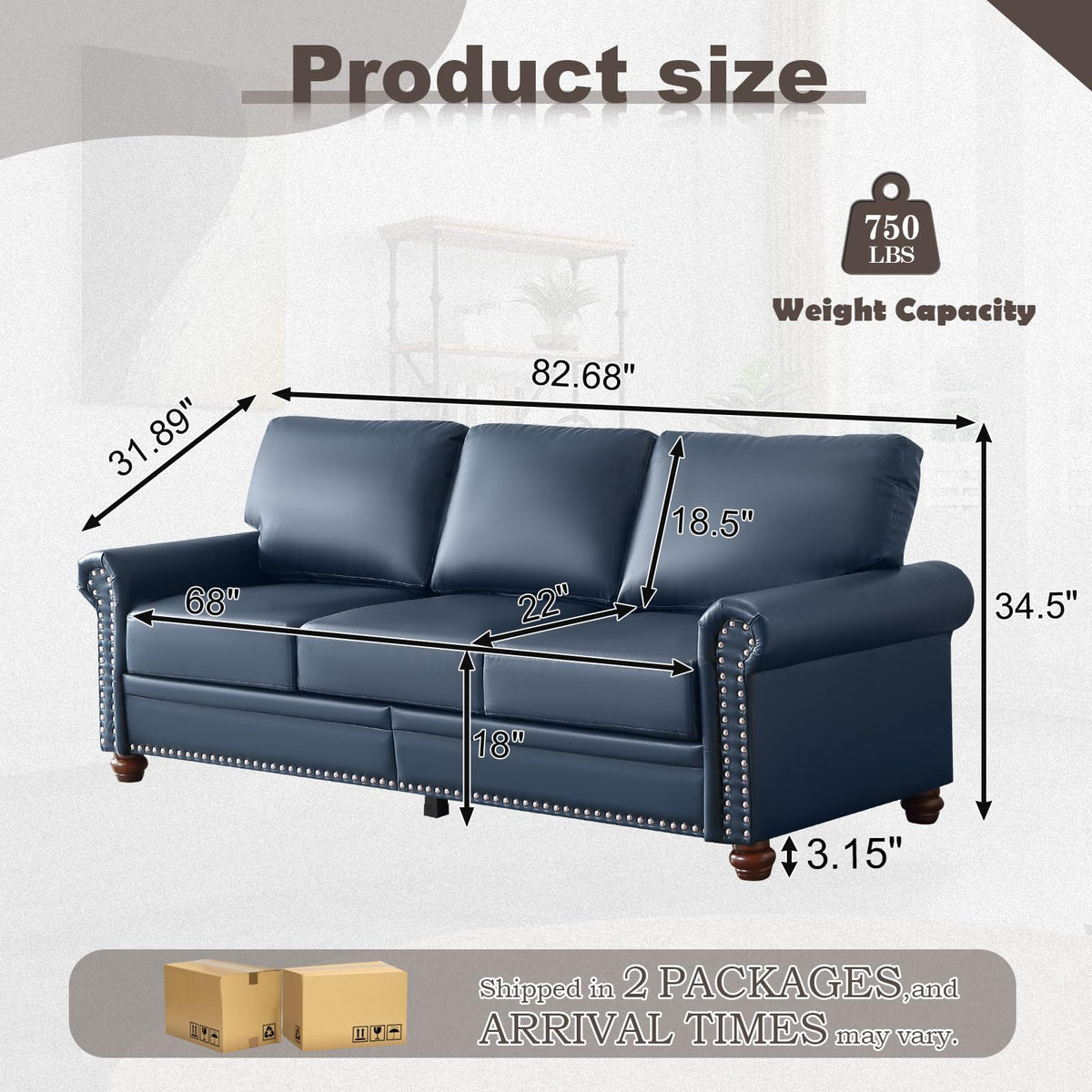 Faux Leather Oversized 3 Seater Sofa with Storage L440898