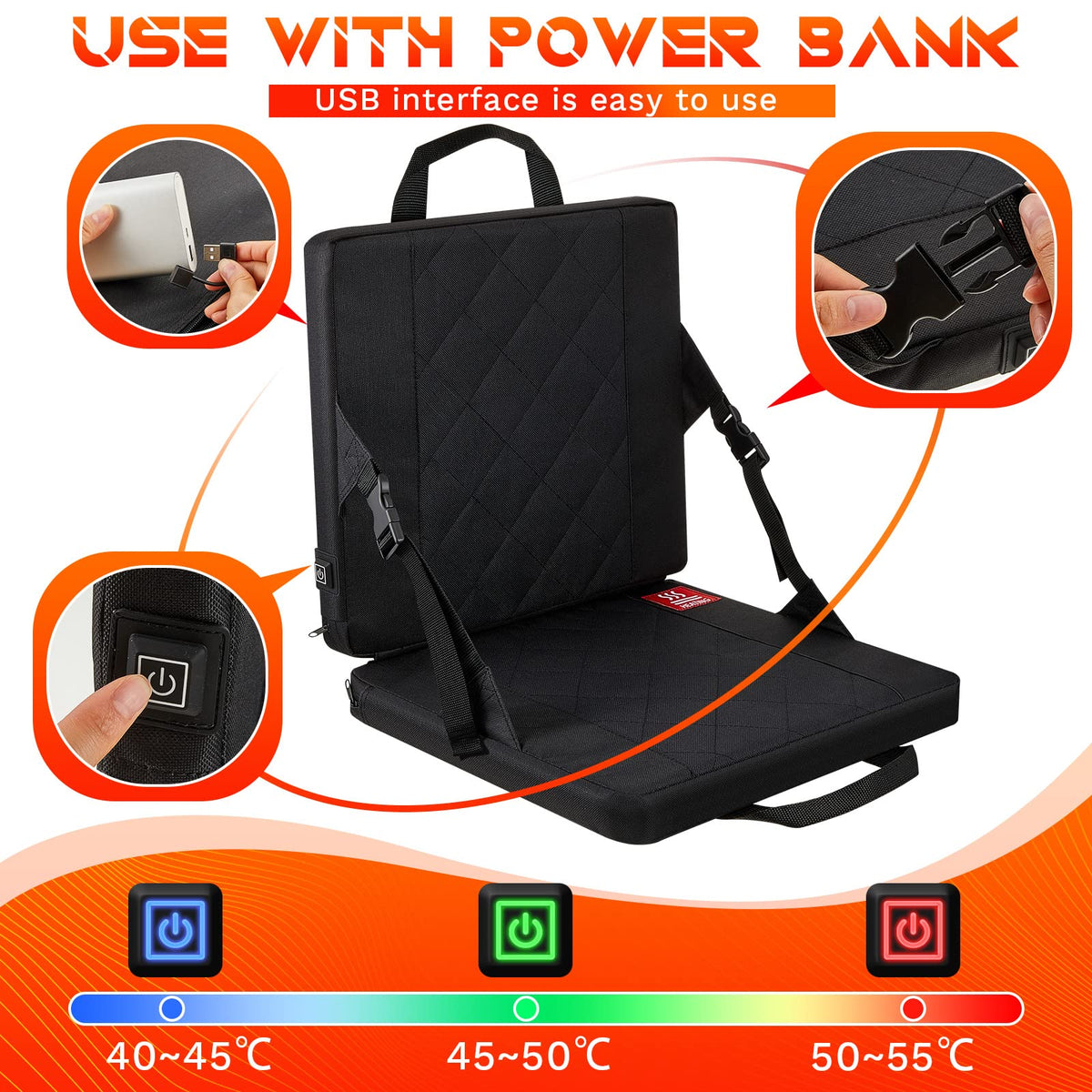 2 Pcs Portable Heated Seat Cushion 3 Level Adjustable Foldable H45928