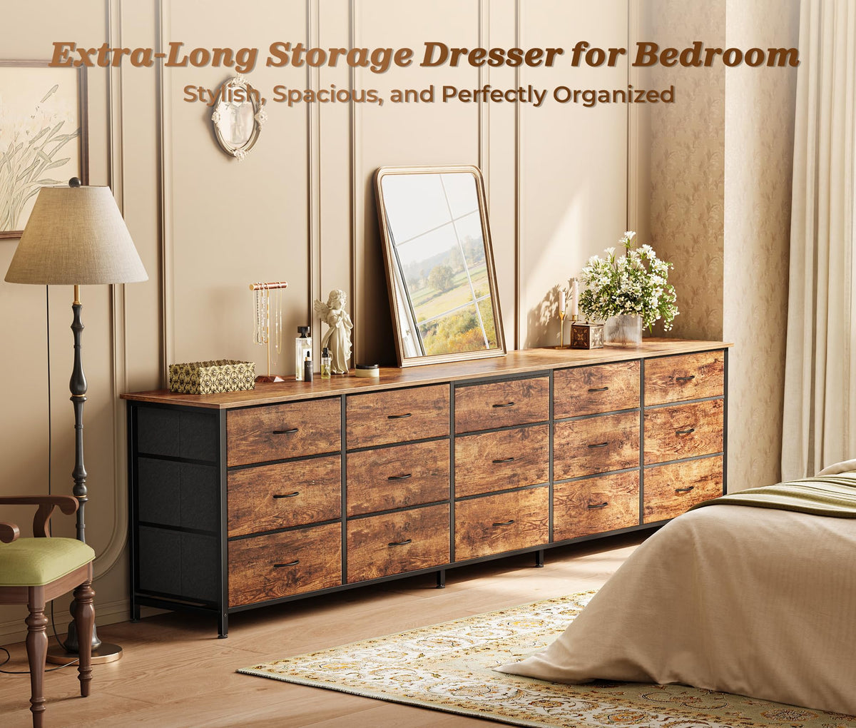 78.7 inch 15 Drawer Fabric Dresser N64855