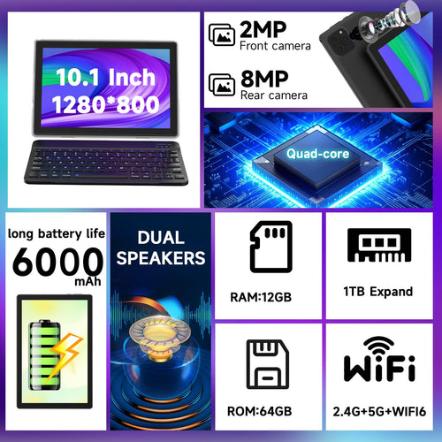 10 Inch Android 15 Tablet with Keyboard Case Mouse Stylus X62050
