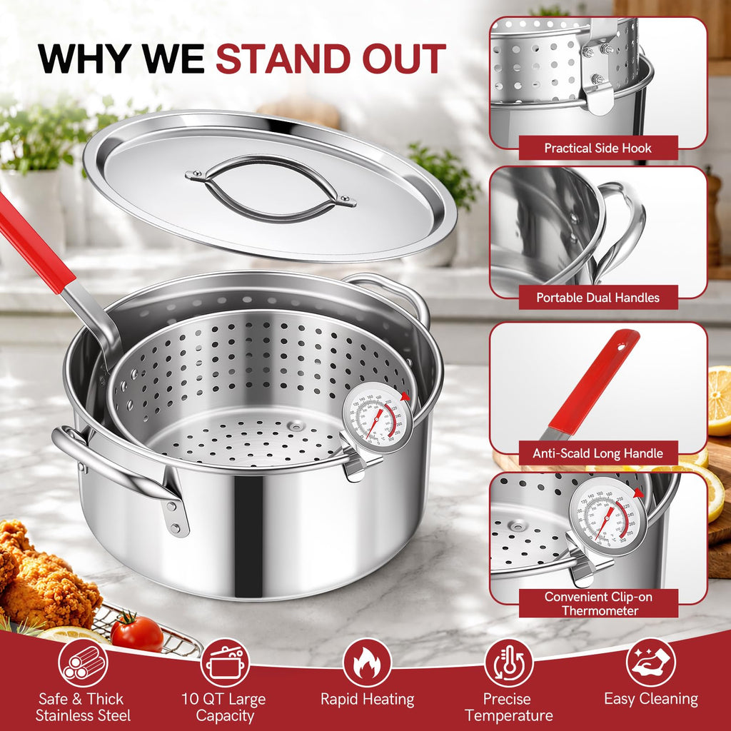 10 QT Stainless Steel Deep Fryer Pot with Basket C756487