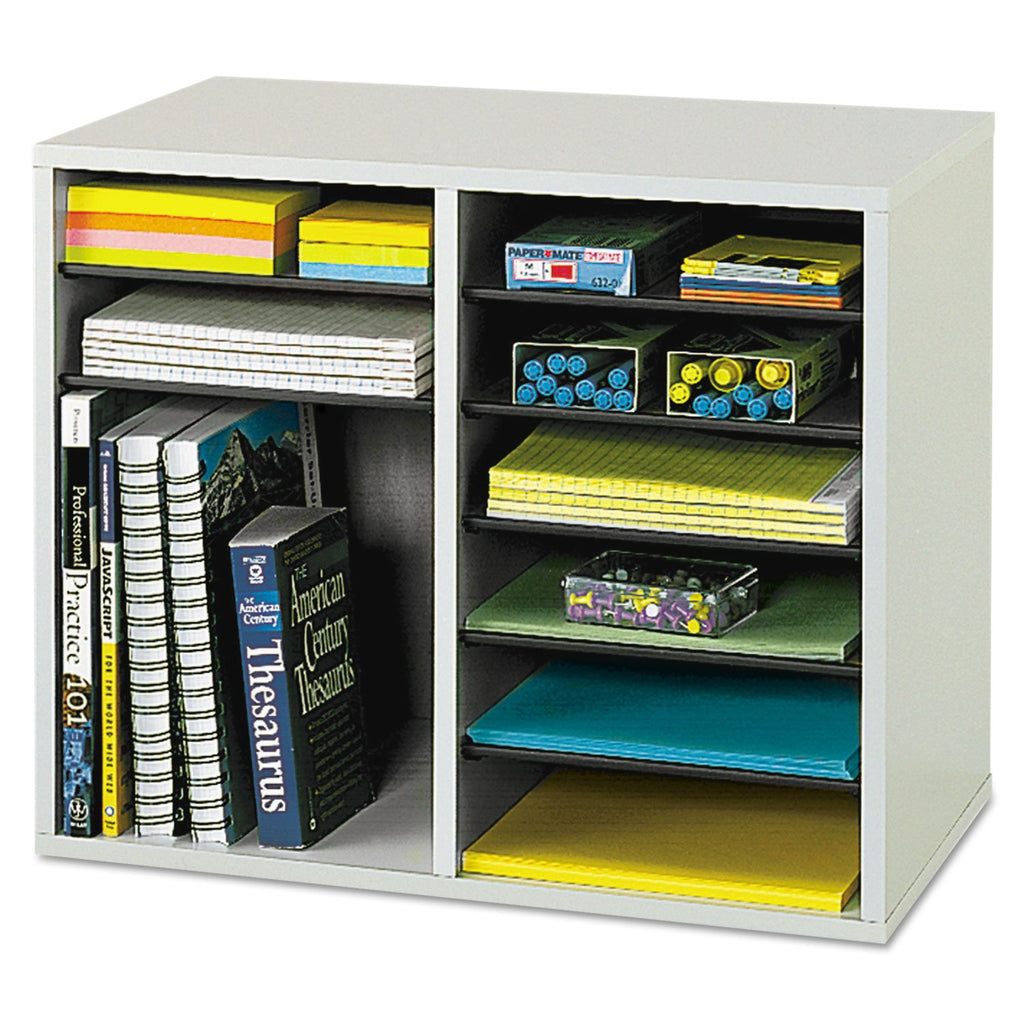 12 Compartment Wood Literature Organizer H60576