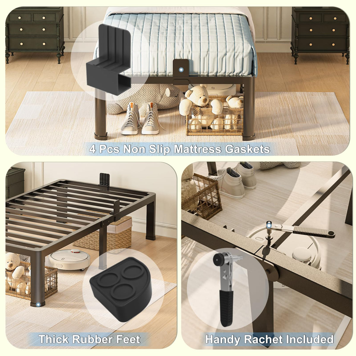 10 inch Twin Bed Frame with Round Corner Legs J839